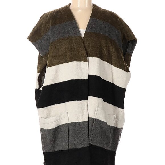 Lucky Brand Green White Black Striped Blanket Poncho Vest One Size - Picture 1 of 6